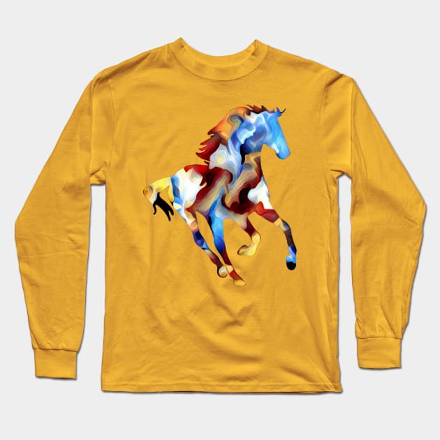 Colorful  Running Horse Art Long Sleeve T-Shirt by AlondraHanley